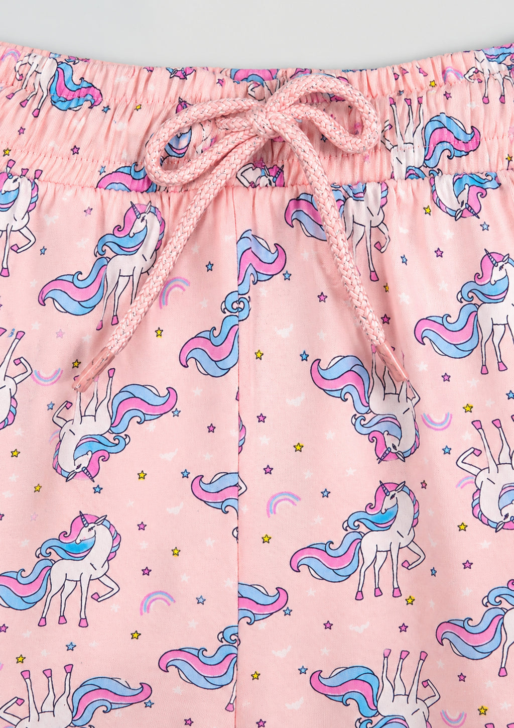 Unicorn & Bird Print Girls Tee & Jogger Co-ord Set – Pure Cotton, Set of 2 White &Teal Blue