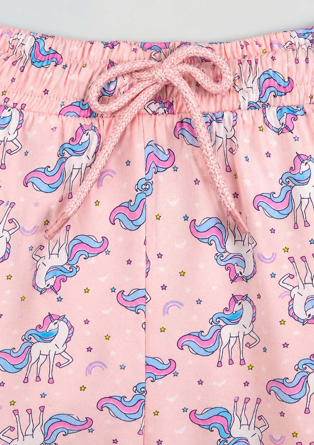 Unicorn & Bird Print Girls Tee & Jogger Co-ord Set – Pure Cotton, Set of 2 White &Teal Blue