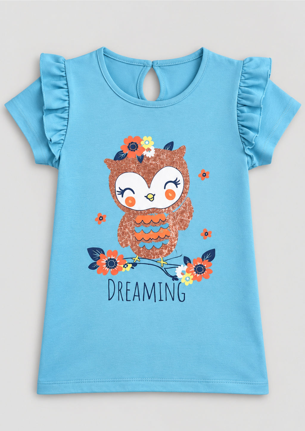 Unicorn & Bird Print Girls Tee & Jogger Co-ord Set – Pure Cotton, Set of 2 White &Teal Blue