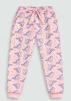 Unicorn & Bird Print Girls Tee & Jogger Co-ord Set – Pure Cotton, Set of 2 White &Teal Blue