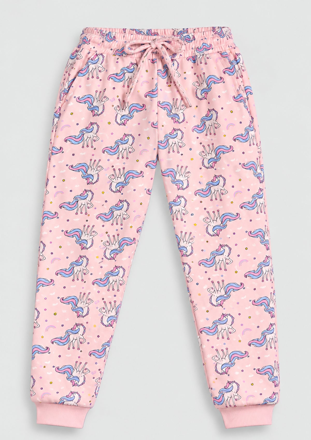 Unicorn & Bird Print Girls Tee & Jogger Co-ord Set – Pure Cotton, Set of 2 White &Teal Blue