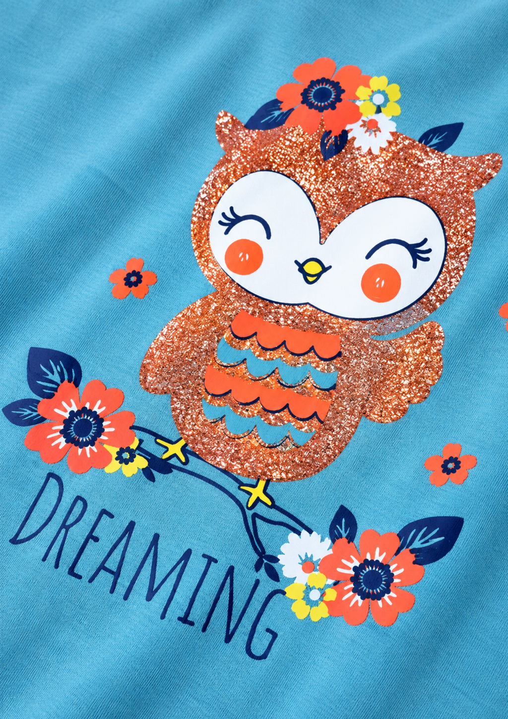 Unicorn & Bird Print Girls Tee & Jogger Co-ord Set – Pure Cotton, Set of 2 White &Teal Blue