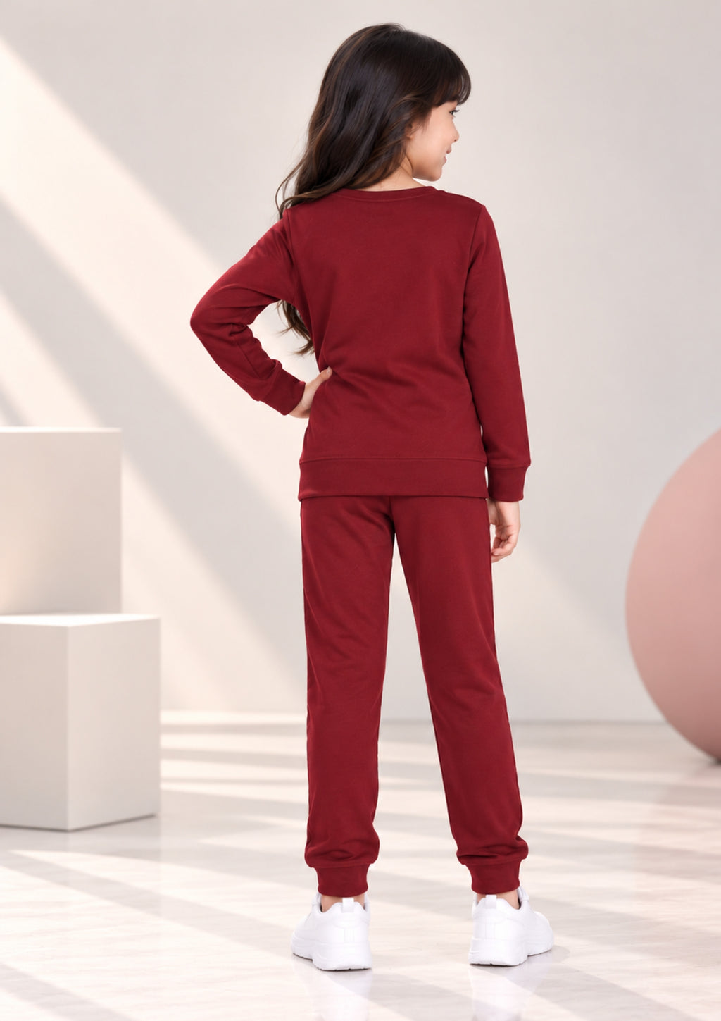 Text Print Girls Tee & Jogger Co-ord Set – Pure Cotton, Set of 2 Burgundy & Black