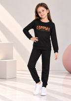 Text Print Girls Tee & Jogger Co-ord Set – Pure Cotton, Set of 2 Burgundy & Black