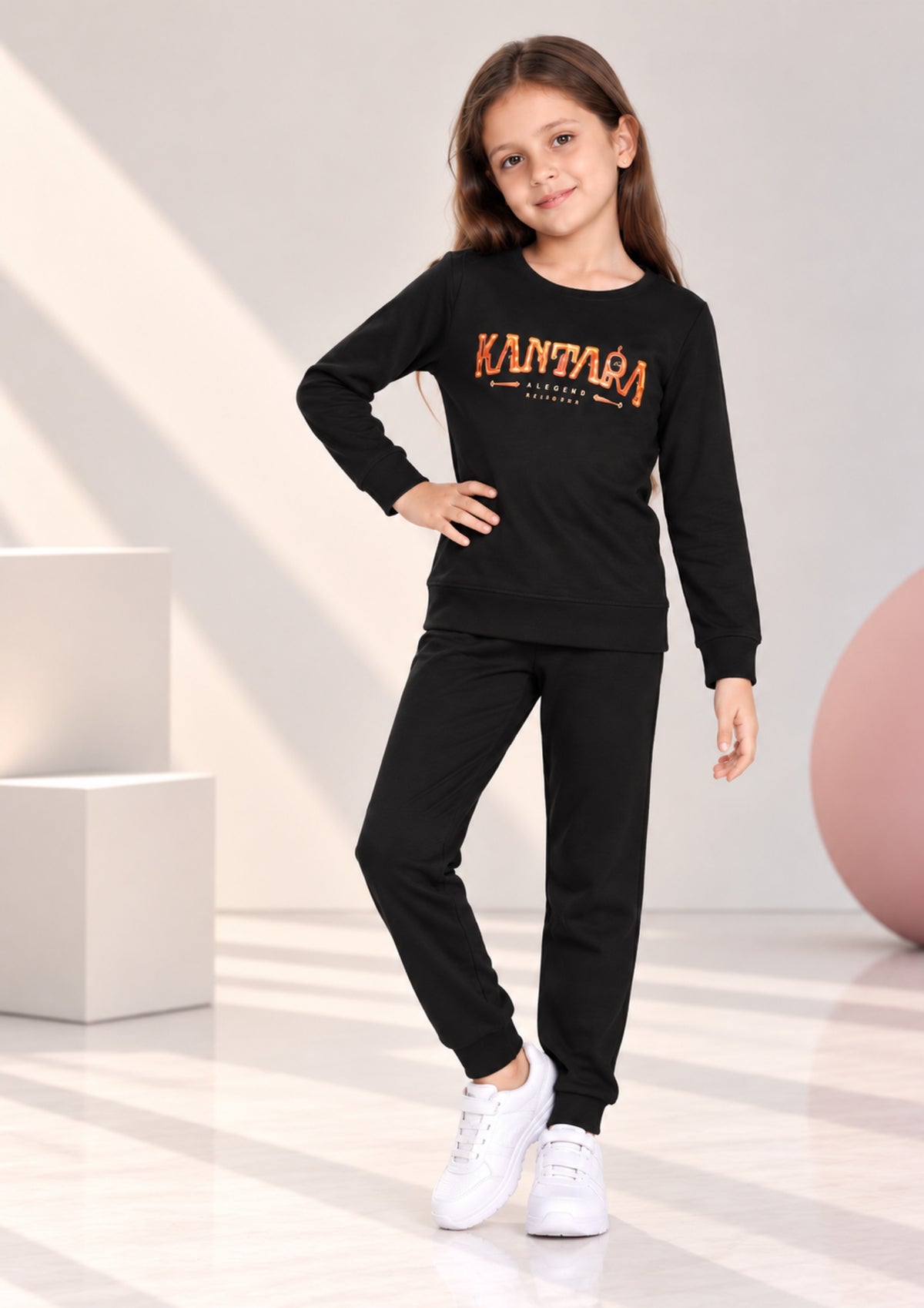 Text Print Girls Tee & Jogger Co-ord Set – Pure Cotton, Set of 2 Burgundy & Black