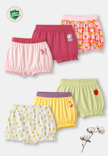 Heart Print Girls Bloomer Panties – Pack of 6 (Pure Cotton)