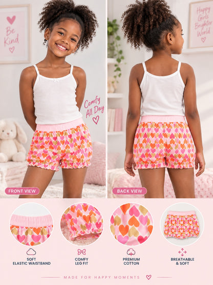 Heart Print Girls Bloomer Panties – Pack of 6 (Pure Cotton)