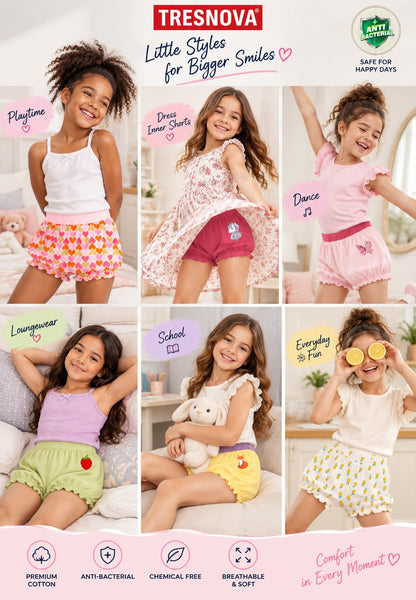 Heart Print Girls Bloomer Panties – Pack of 6 (Pure Cotton)