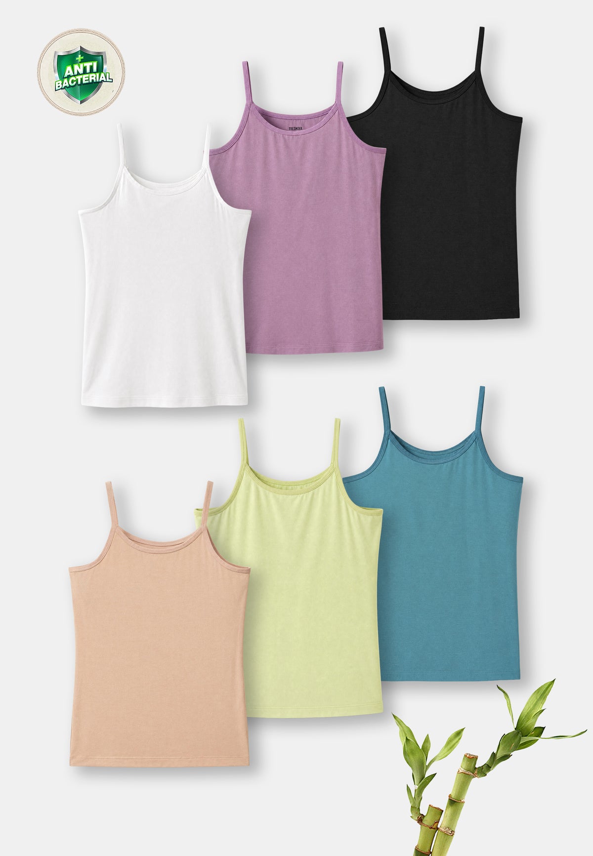 Girls Camisoles – Pack of 6 (Bamboo)