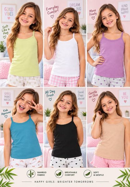 Girls Camisoles – Pack of 6 (Bamboo)