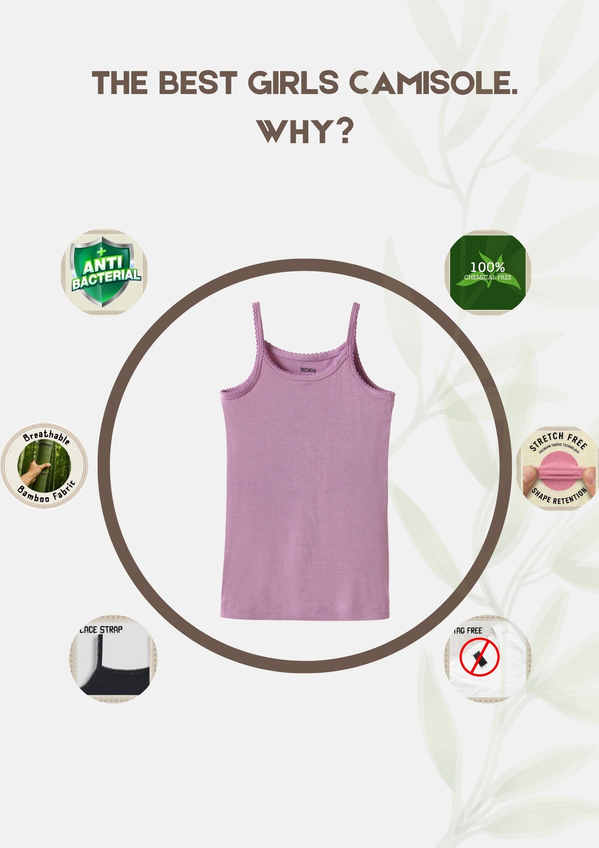 Girls Camisoles – Pack of 6 (Bamboo)
