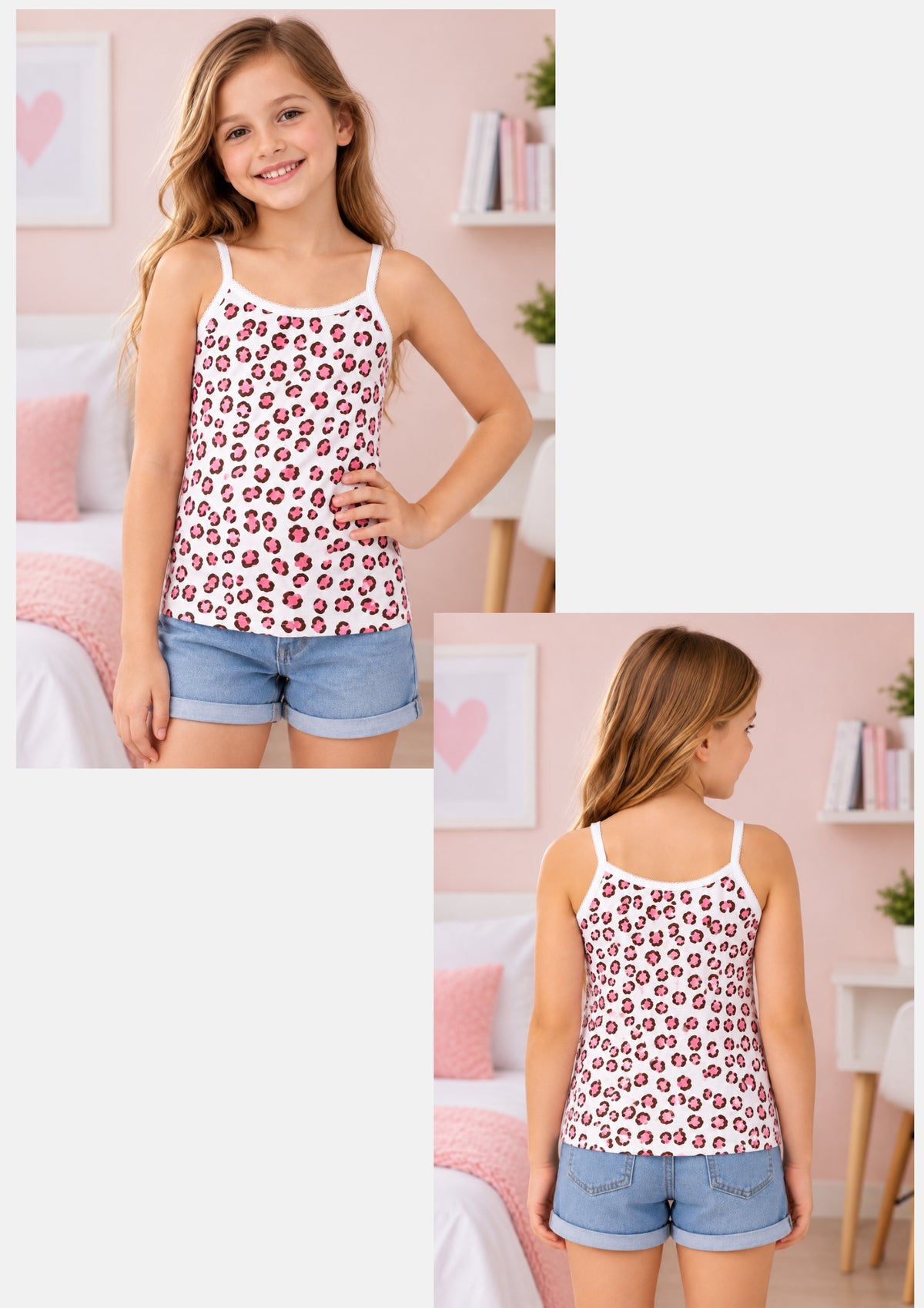 Leopard Print Girls Camisoles – Pack of 6 (Cotton Lycra)