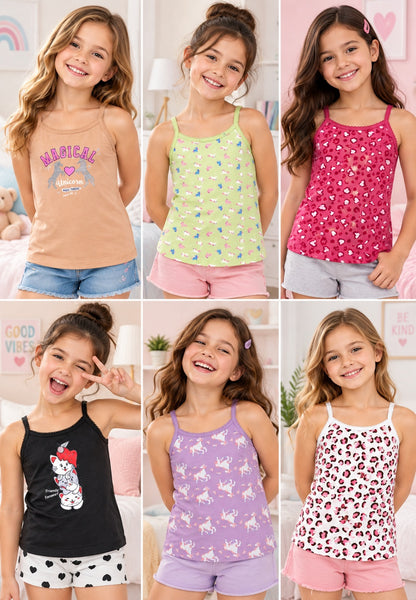 Leopard Print Girls Camisoles – Pack of 6 (Cotton Lycra)