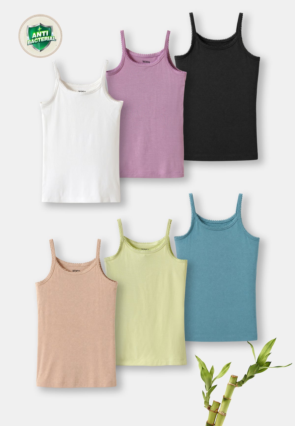 Girls Camisoles – Pack of 6 (Bamboo)