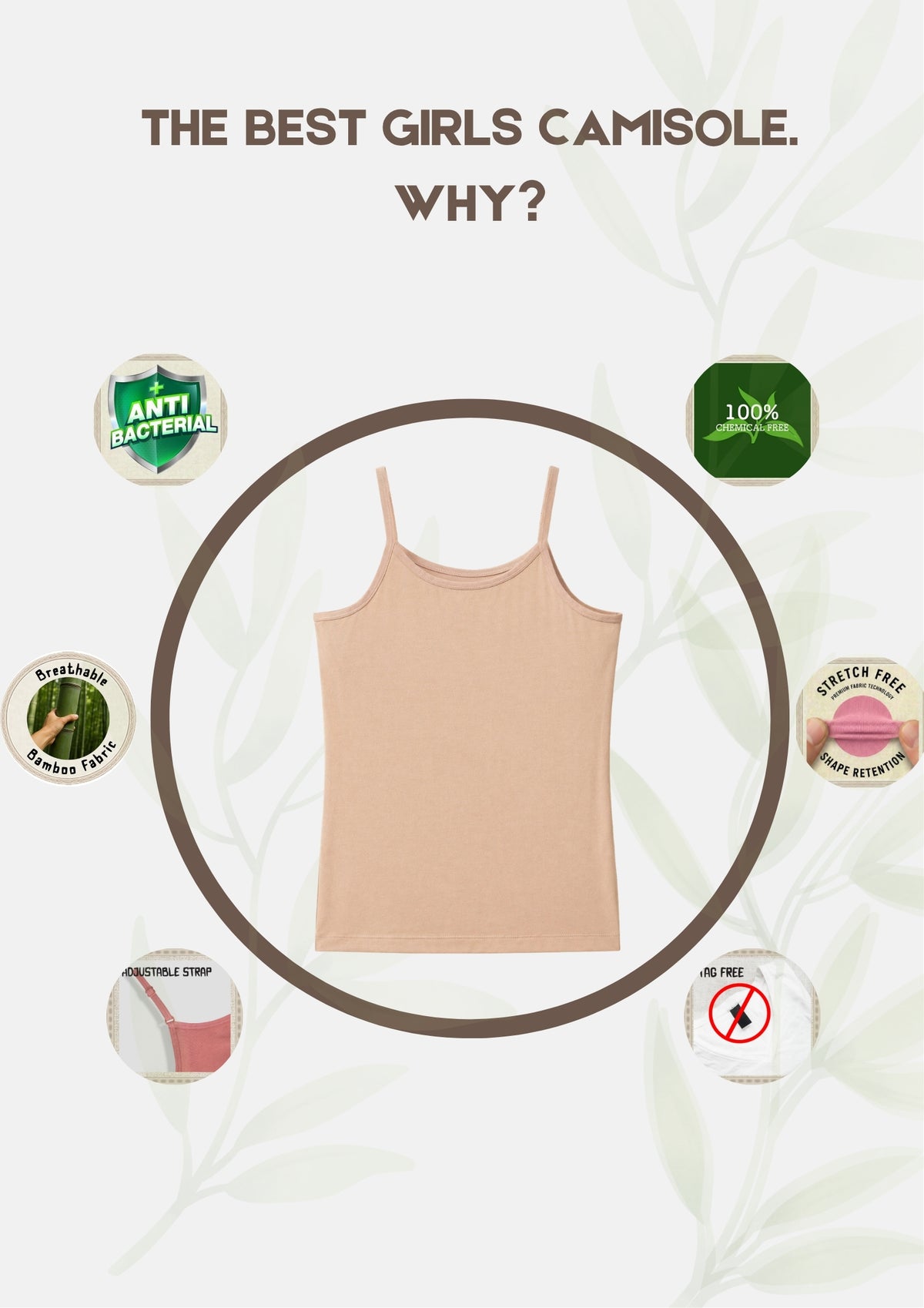 Girls Camisoles – Pack of 6 (Bamboo)