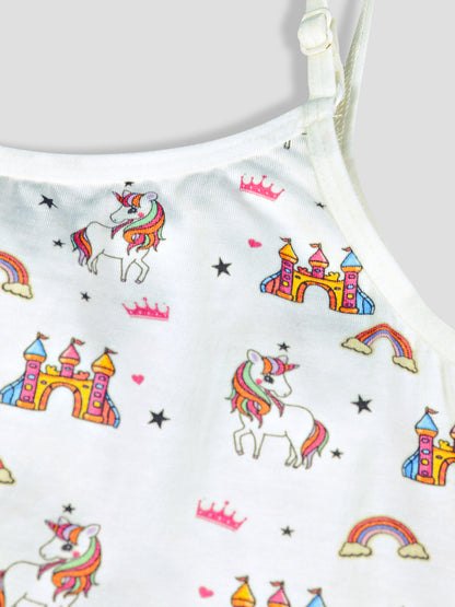 Unicorn Print Beginner's Girls Camisoles – Pack of 6 (Cotton Lycra)