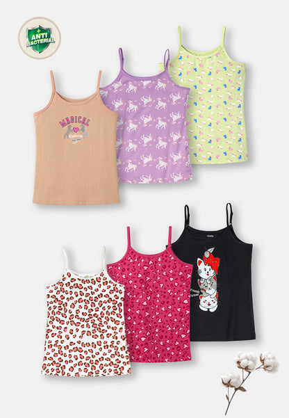 Leopard Print Girls Camisoles – Pack of 6 (Cotton Lycra)