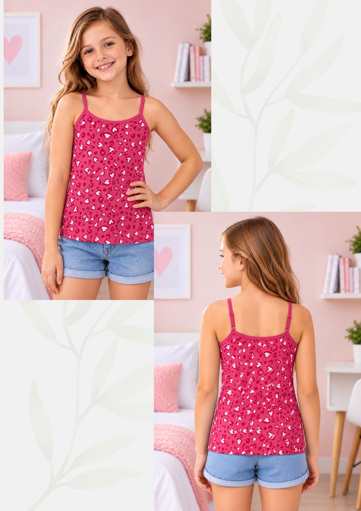 Leopard Print Girls Camisoles – Pack of 6 (Cotton Lycra)