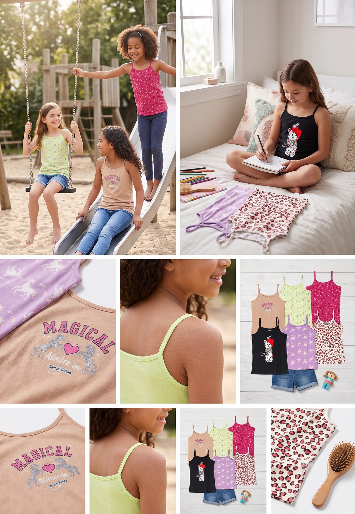 Leopard Print Girls Camisoles – Pack of 6 (Cotton Lycra)