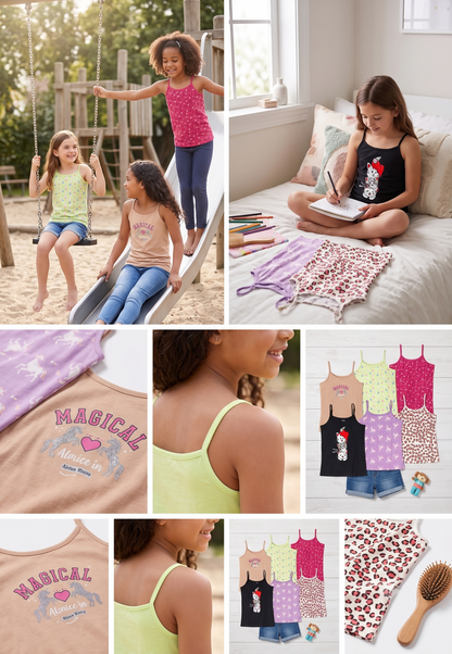 Leopard Print Girls Camisoles – Pack of 6 (Cotton Lycra)